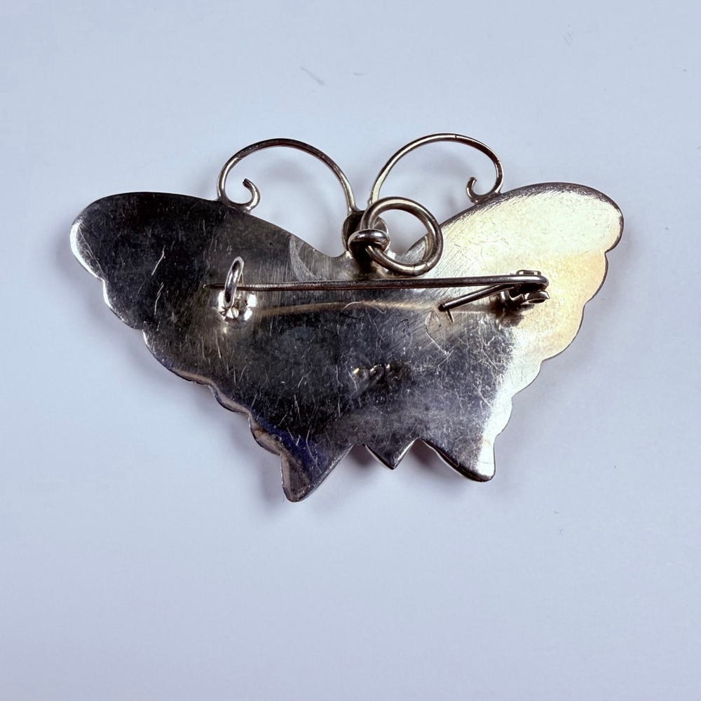 Large Puffy Butterfly Moth Repousse 925 Sterling Silver VTG Pendant Pin Brooch - Picture 4 of 7